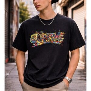 Supreme Mens Paint Logo Tee Size Medium Black Streetwear Urban Skater Y2K USA